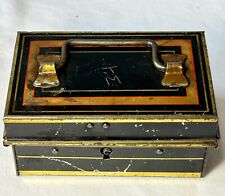 Vintage ENGLISH MAKE Mini Cash Box/Banker’s Box~Tin w/Hinged Lid~4”x2.5”x2” picture