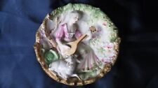 3-D Hand-Painted Woman With Lute / Lamb Ceramic Wall Plaque Vintage picture