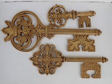 Vintage MCM Syroco Lot of 3 Skeleton Keys Gold Wall Art Hollywood Regency EUC picture