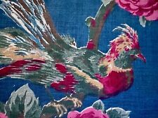 1800's Victorian Parrots For the BIRDS on Sea Blue Barkcloth Era Vintage Fabric picture