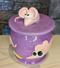 Cookie Jar Debby Carmen Mouse Chasing Cheese Pink Purple Kitsch Treat Jar Dog picture