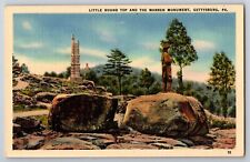 Vintage Postcard Gettysburg PA Little Round Top and Warren Monument Linen unpost picture