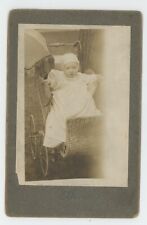 Antique c1900s ID'd Cabinet Card Adorable Baby in Carriage Named Ellen Scholtz picture