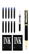 Fountain Pen Fine Nib w/ Ink Refill Converter & 10 Ink Cartridge Black picture