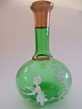 Antique Mary Gregory Enamel Painted Green Glass Gold Gilded Bud Vase picture