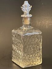 Vintage Diamond Glass Decanter Bottle 1970's Lions Head Silver Tone Stopper picture