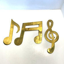 Set of Three Vintage Brass Musical Notes Wall Hangings Made In India picture
