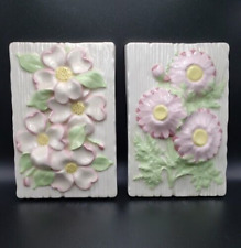 Vintage Byron Mold 1972 Hand Painted Daisy Floral Wall Hanging Plaques Set of 2 picture