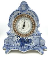Vintage Baroque Mantel clock with blue floral decor Porcelain picture