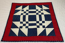Vintage Antique Patchwork Quilt Large Table Topper, Nine Patch, Triangles, Blue picture