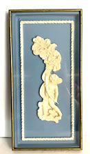 Wedgwood Cherub Wall Hanging Picture Vintage Angel Framed Metal Blue & White picture