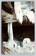 Winter Scene Frozen Icicles Chain Mill Falls Madison Indiana P748 picture