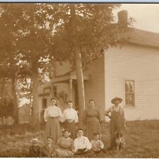 c1910s Cute Family Women Children Group RPPC Minimal Low Class House Dog PC A155 picture