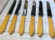 6 Vtg Butterscotch Bakelite Flatware Antq Boker Art Deco 1930s Stainless Knives picture