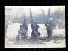 1915 antique GANG SHERBORN MA MEN EATING LUNCH photo RPPC postcard HORSE SNOW picture