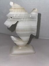 Seahorse Figurine White Beige Marbled Stone Hand-carved Nautical Decor 5” picture