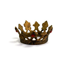 1.25in Tiny Santos Crown Antique Gold Red Rhinestone Fleur de Lis Motif picture
