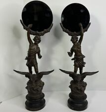 Pair Of French Spelter Statues Le Jour And La Nuit Shaving Mirrors picture