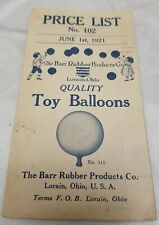 RARE Vintage 1921 TOY BALLOONS PRICE LIST BARR RUBBER  PRODUCTS PRICE LIST picture