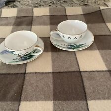 Oriental Cup and Saucer Set 4 Pcs Vintage Scenery picture