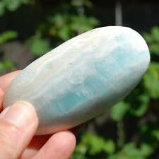 3in Caribbean Blue Calcite Crystal Palm Stone, Pakistan picture