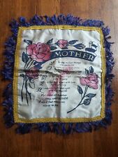 Beautiful Vintage Satin Pillow Cover Fringe Mother's Poem 1930s Roses 15x16