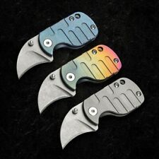 Mini Karambit Claw Knife Folding Pocket Hunting Survival Camp D2 Steel Titanium picture