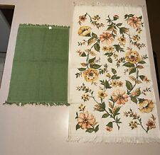 NOS 1970s Vtg Floral Bath And Green Hand Towel Yellow Flowers USA JCPenneys picture