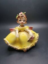 1950s Original Arnart Creation Pretty Little Girl In Yellow Party Dress On Chair picture