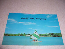 1970s SAILBOAT, PINECLIFF LAKE CLUBHOUSE, WEST MILFORD NJ. VTG POSTCARD picture