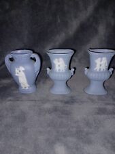 Lot of 3 Vintage Wedgewood-Style Japan Blue Mini Vases ~3 Inches Tall picture