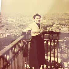 Vintage 1953 Color Photo Woman Standing On Balcony Overlooking Paris France City picture
