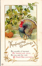 c1910s Thanksgiving Greetings Huge Turkey Bird By Pineapple Unused Postcard 462b picture