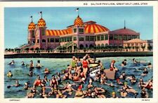 Post Card Saltair Pavilion Great Salt Lake Utah Linen Card 1930-1945 picture