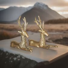 Vtg Brass Sitting Pair of Deer Figures Sculpture Mid Century picture