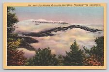 Above Clouds Mt Wilson California Old Baldy in Distance Linen Postcard No 6260 picture