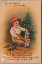 1920 Wolf CHRISTMAS GREETINGS Postcard Girl / Xmas Tree - Un-Signed CLAPSADDLE picture