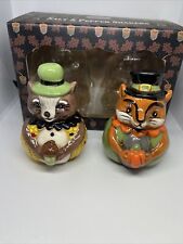 Johanna Parker Fall Salt and Pepper Shakers Woodland Fox & Squirrel Collectible picture