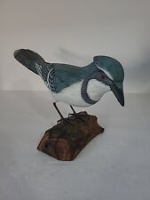 Vintage Hand Carved Wooden Blue Jay On Branch Hand Painted 6 inch long picture