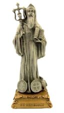 Pewter Saint St Benedict Figurine Statue on Gold Tone Base, 4 1/2 Inch picture