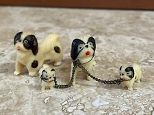 Vintage Hard Plastic Pekingese Dog (s) Family Figurine on leash / chain  picture