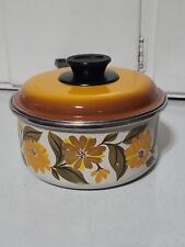 Vintage 1970's JMP Capri 1 1/2 Quart Sauce Pan Enamelware Orange Flowers Design  picture