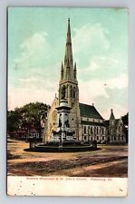 Waterbury CT-Connecticut, Soldiers Monument & St John's Church Vintage Postcard picture