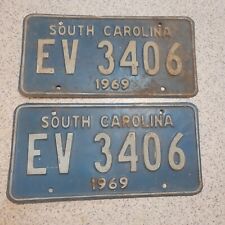 South Carolina 1969 Set Pair License Plate Tag Good Condition EV 3406 picture