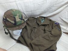 1980s US Army M1 Helmet With IKE US Army Jacket Woodland Camo picture