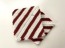 Crocheted Potholders Vtg 70s Brown Beige Striped Retro Kitchen Hot Pads Pair picture