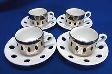 SET OF 4 MOD CHROME ESTE ITALY CUPS & SAUCERS CUPS REFLECT OPEN HOLES IN SAUCER picture