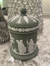 Wedgewood Jar Green Cherubs Goddess Small England Lidded Ornate picture