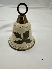 Vintage Solid Brass Hand Painted Bell Christmas Holly Berry Made in India 3 1/2