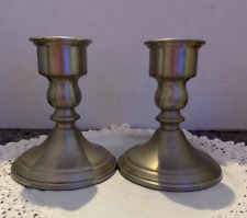 Set of (2) Vtg. WEB Pewter Weighted Candlesticks 1.5” pillar or tapered candle picture